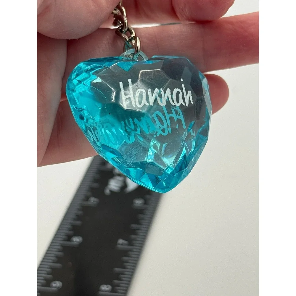 Hannah Personalized Blue Faceted Heart Keychain Acrylic Name Bag Charm Accessory